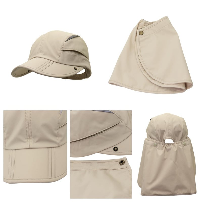 LLmoway Men Outdoor UPF50+ Mesh Sun Cap UV Protection Fishing Hat Safari Cap with Neck Flap Khaki - Image 4